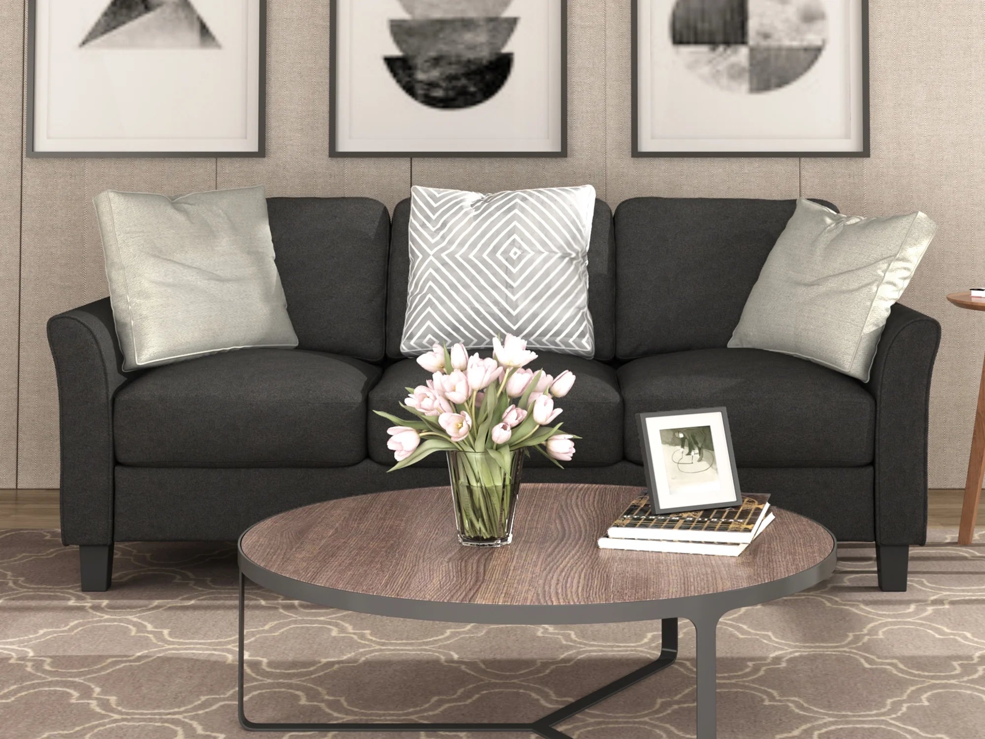3-Seat Linen Fabric Sofa U626