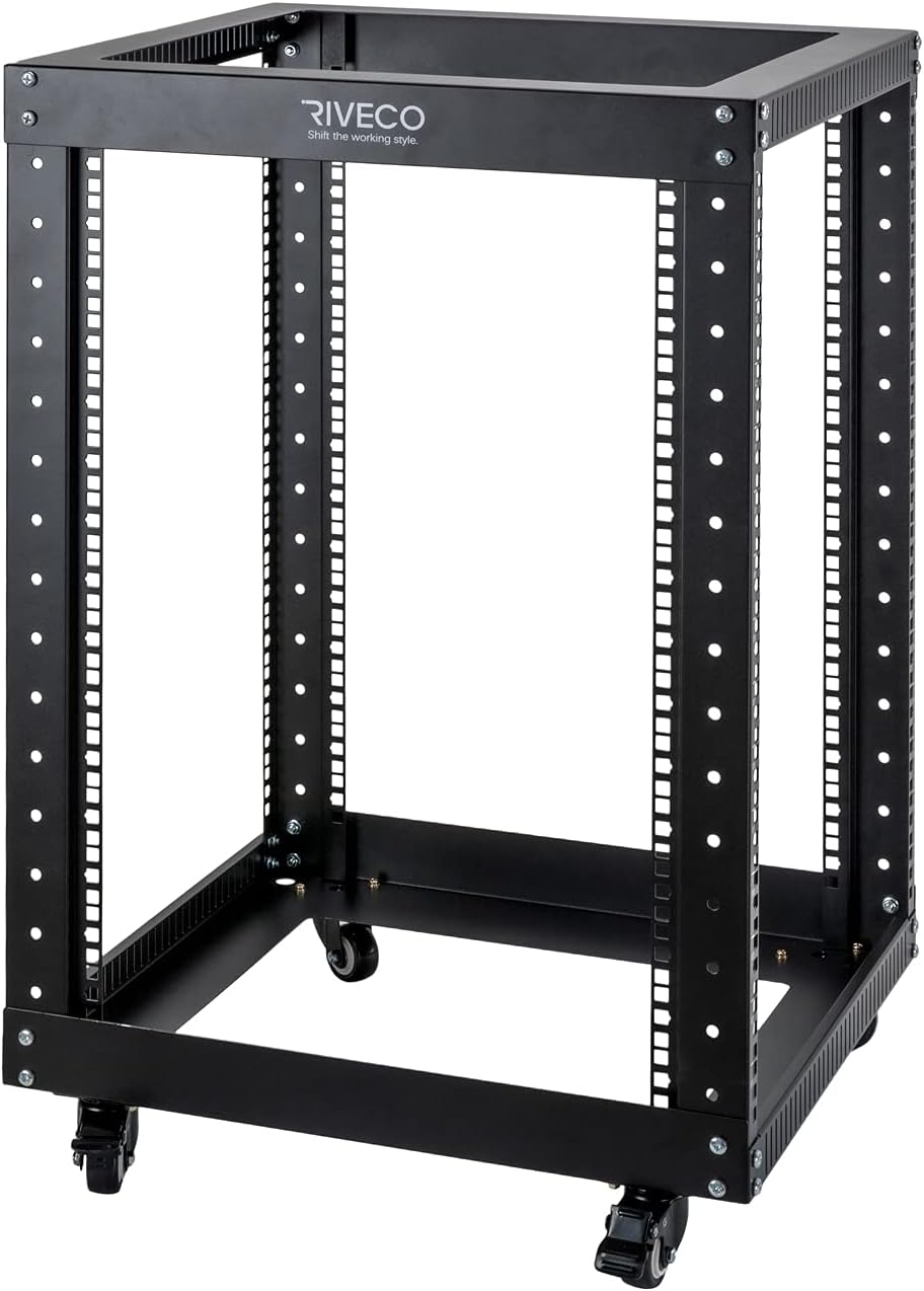 18U 4 Post Open Frame Server Rack with Brake Casters Black Q697888