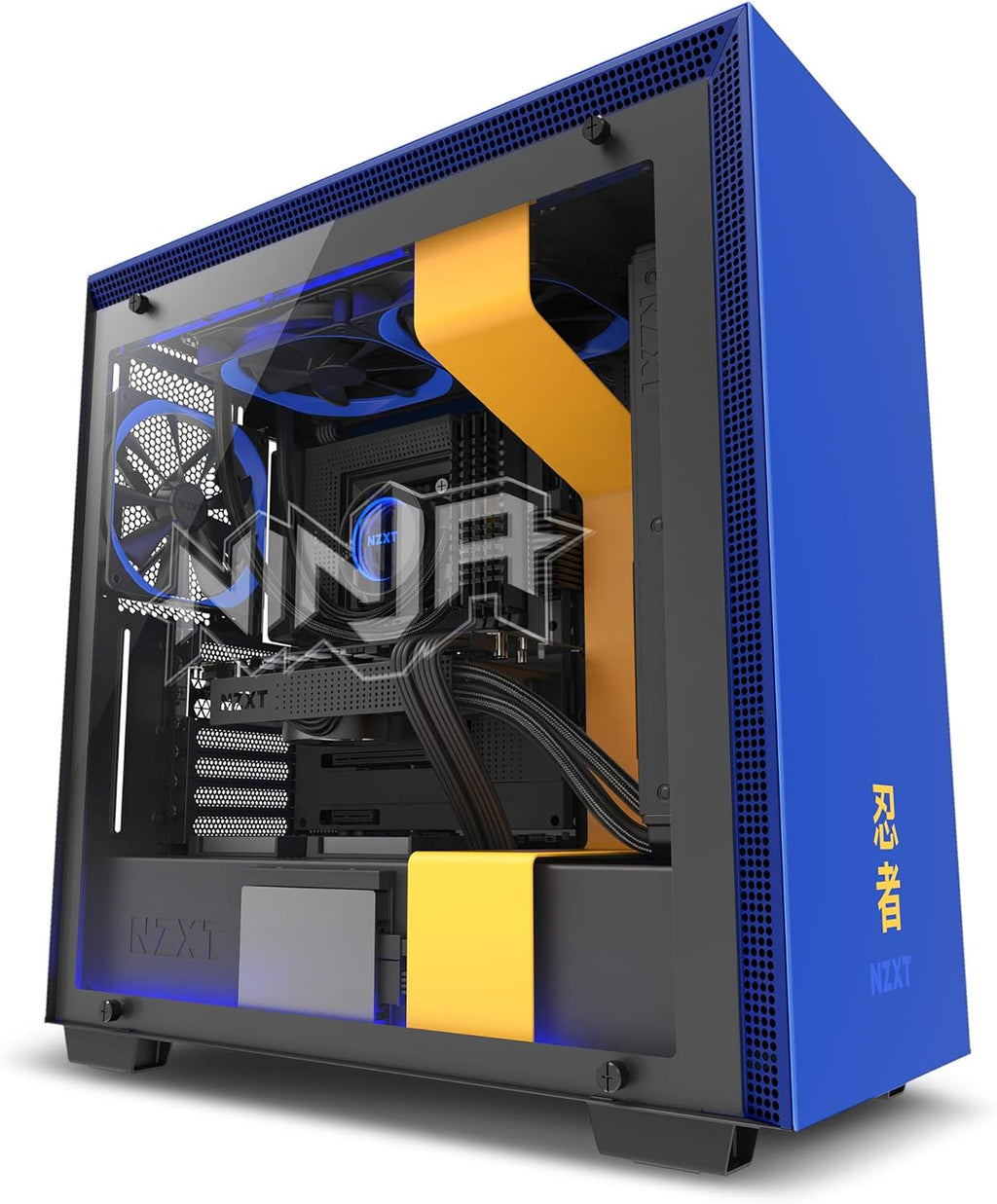 Yellow/Blue ATX Mid-Tower PC Gaming Case with Tempered Glass Panel V129