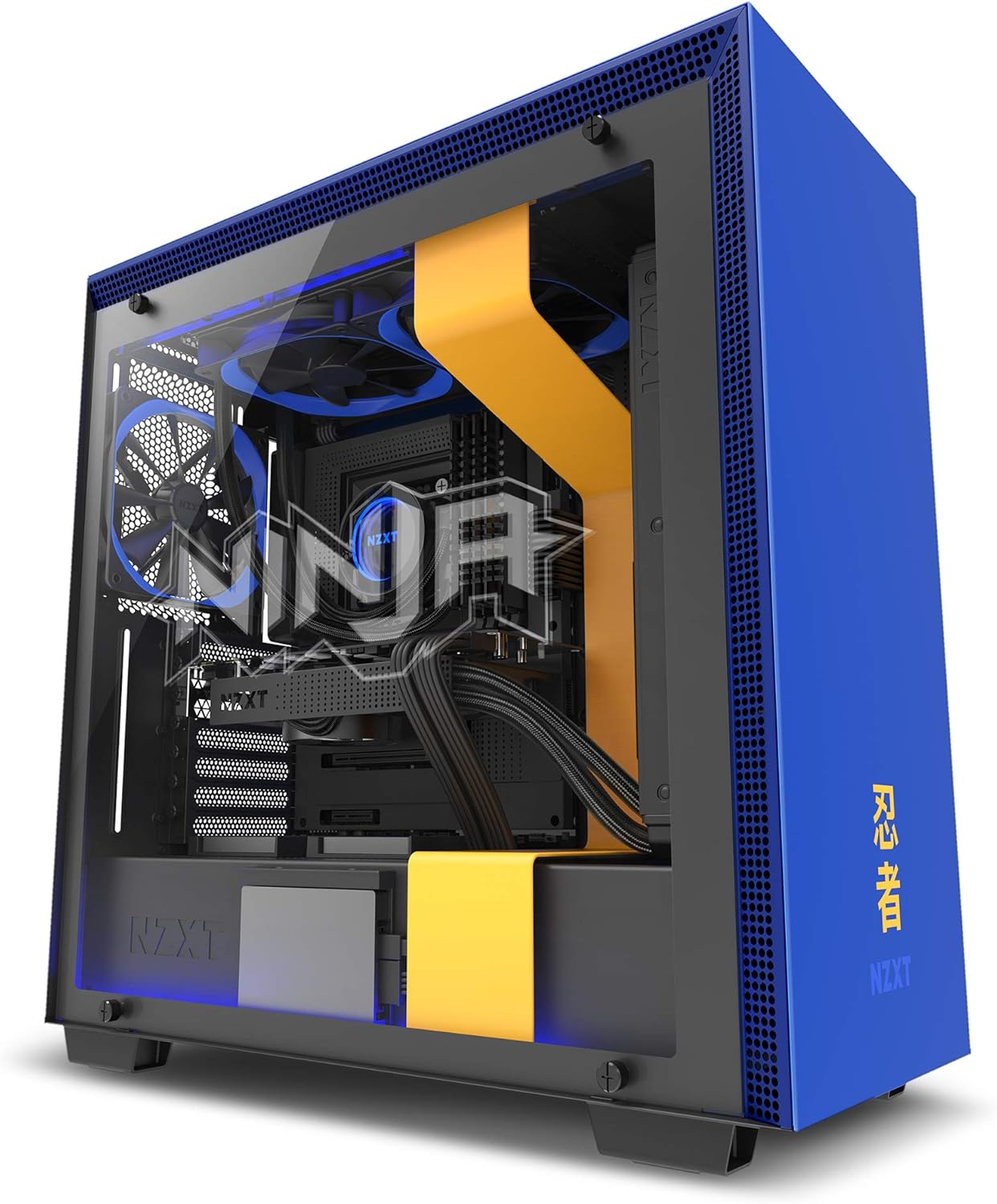 Yellow/Blue ATX Mid-Tower PC Gaming Case with Tempered Glass Panel V129