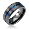 Gunmetal Gray Tungsten Ring Blue Groove Line Wedding Band Size 6.5 O338