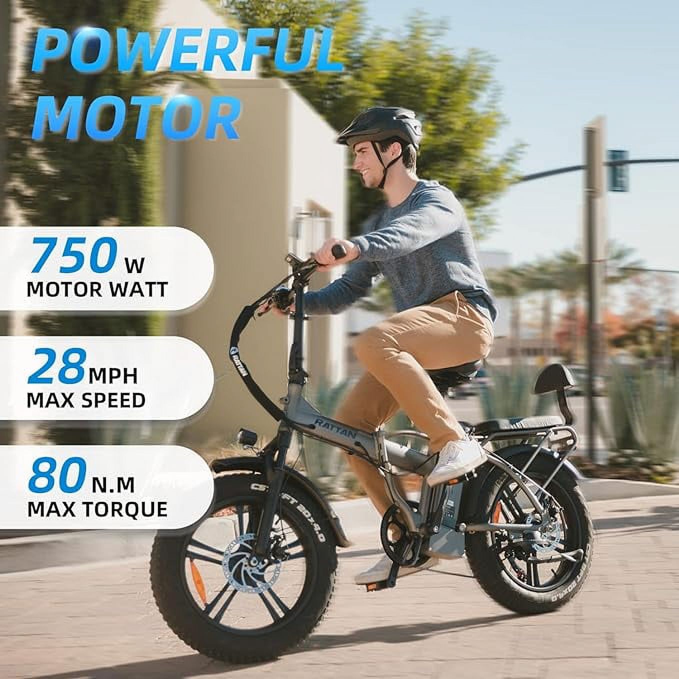 Rattan 750W Electric Bike 48V 13AH Removable Battery Foldable 20" x 4.0 Fat Tire Electric Bicycles Z288
