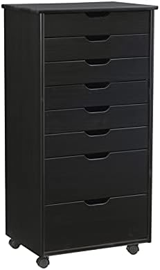 Black Eight Drawer Wood Rolling File Cabinet Storage Cart M33042