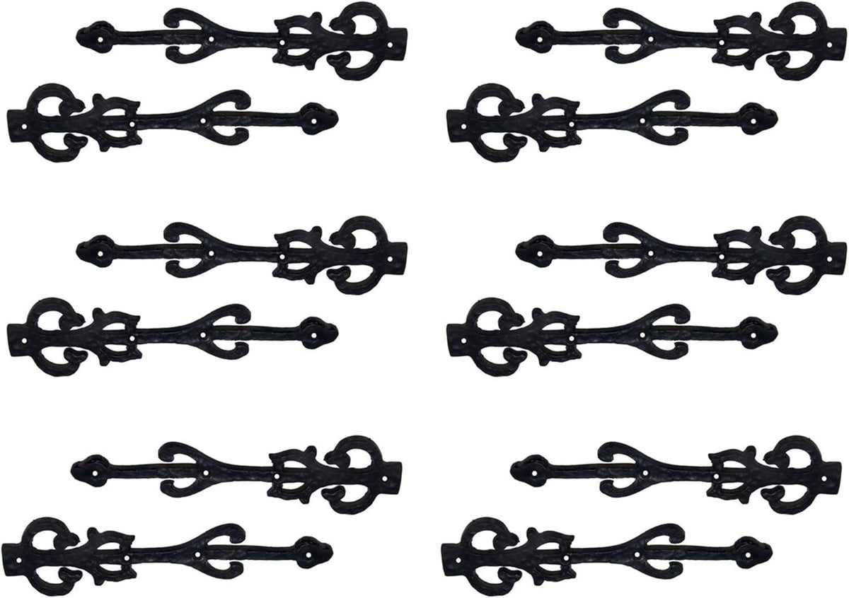 10.9 Inch Antique Cast Iron Strap Hinge Fronts (8 Pack, Black Powder Coated) X2258