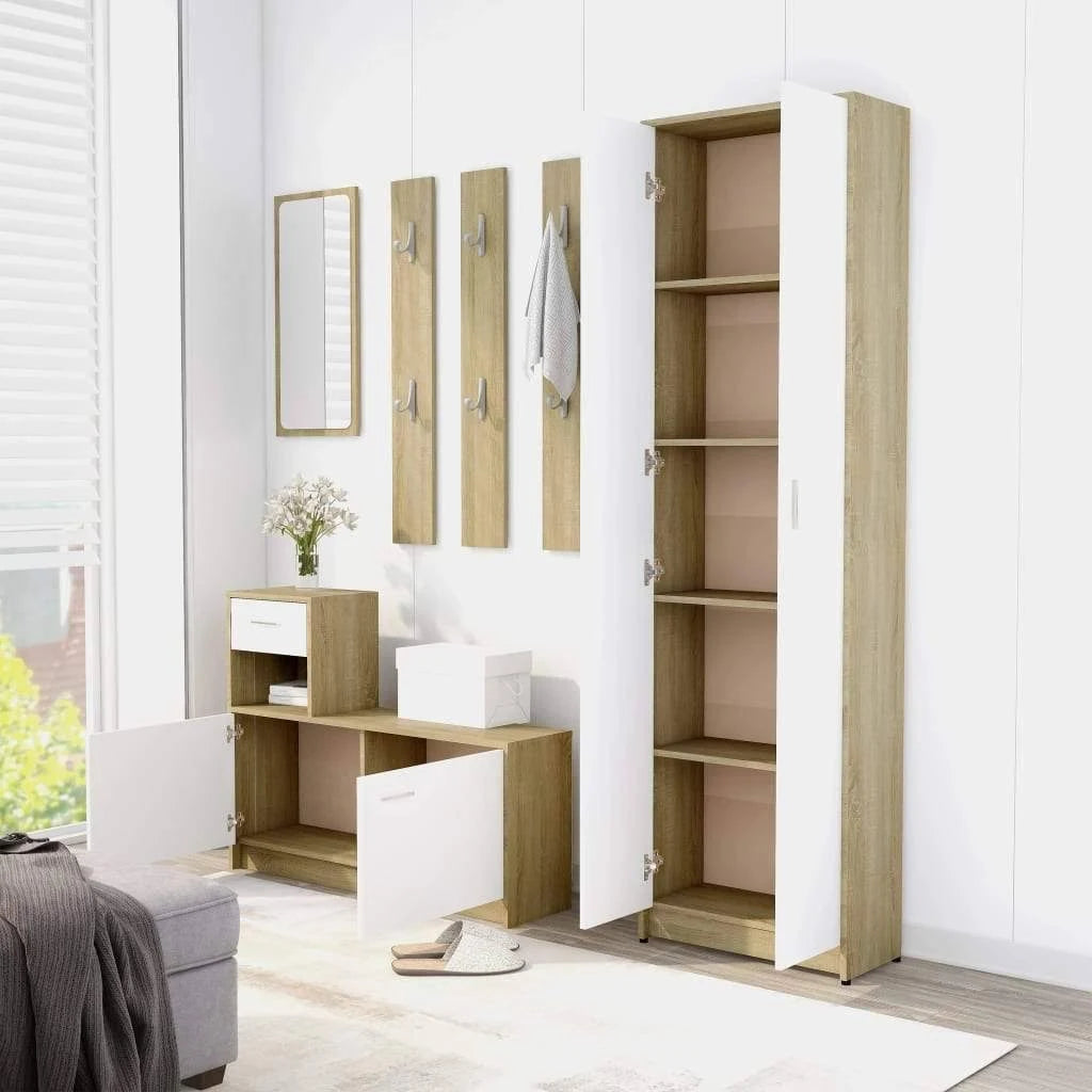 White and Sonoma Oak Hallway Wardrobe Chipboard O760066