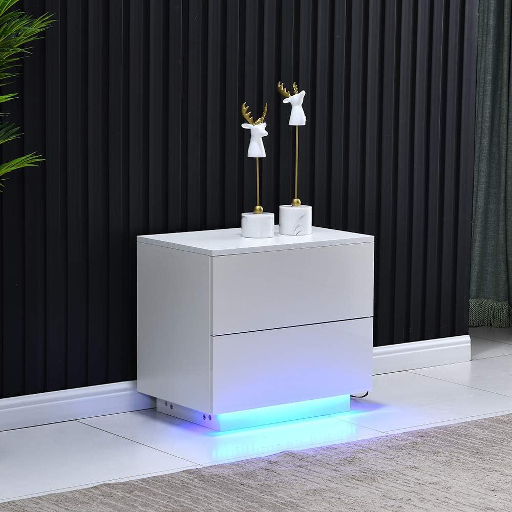 Black 2 Drawer LED Nightstand O79084
