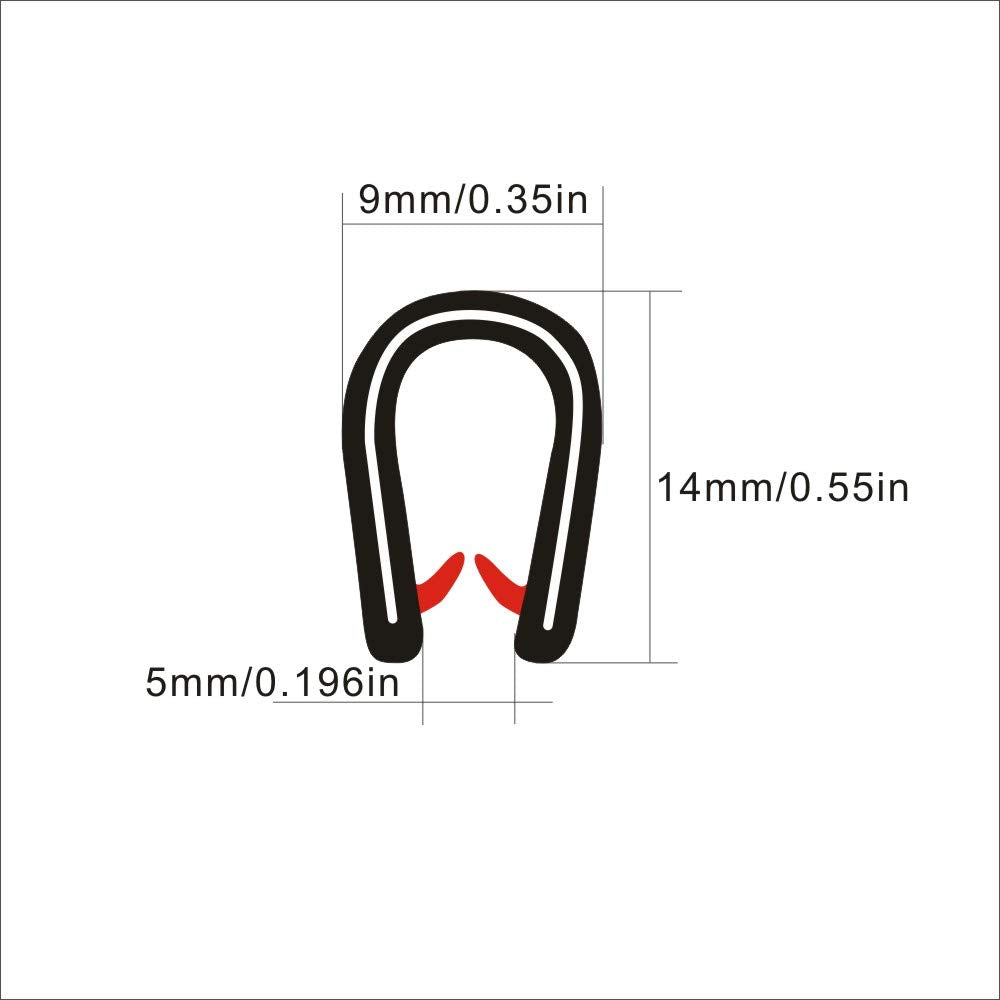 Black PVC Rubber U Edge Trim Weather Strip Protector, 21 FT, Pack of 2 B43429