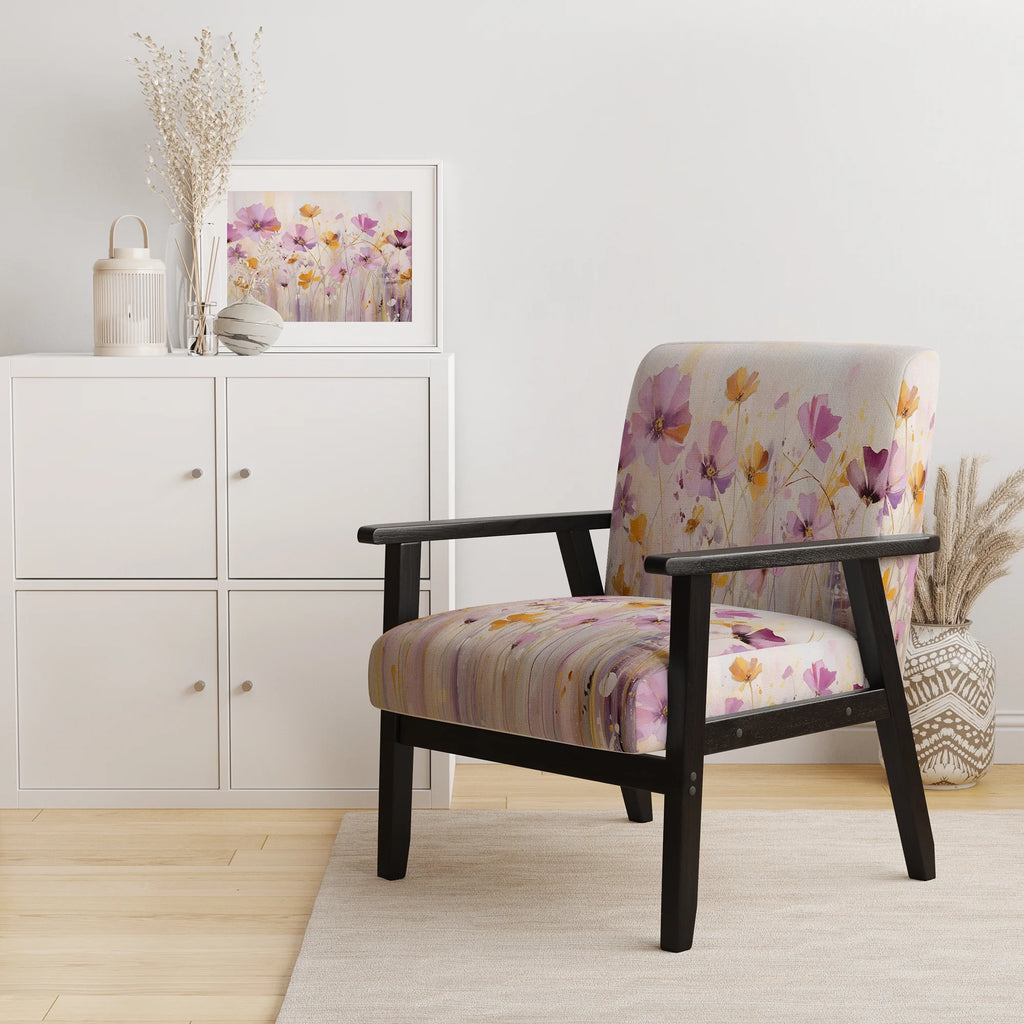 Pink Whimsical Wildflowers II Upholstered Accent Chair Q7359