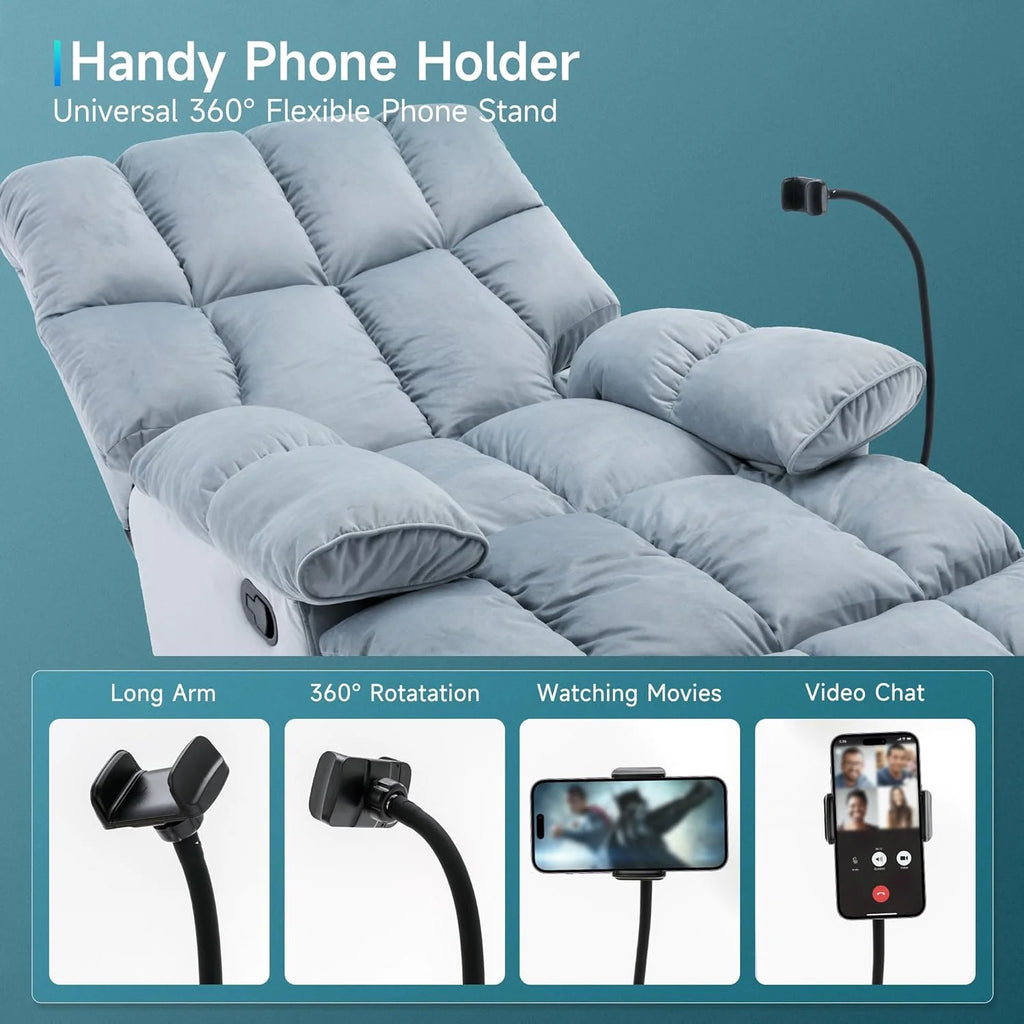 Light Blue Oversized Velvet Recliner Chair K8062