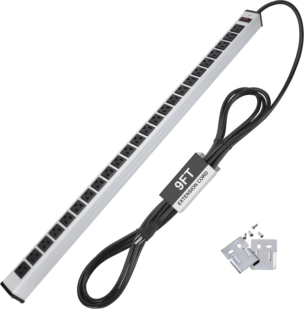 24 Grounded AC Outlets Power Strip with 9ft Extension Cord, Aluminum Alloy Housing, Silver, Pack of 2 K316128