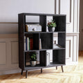 7 Cube Bookshelf with Legs Ash Wood Black D2226