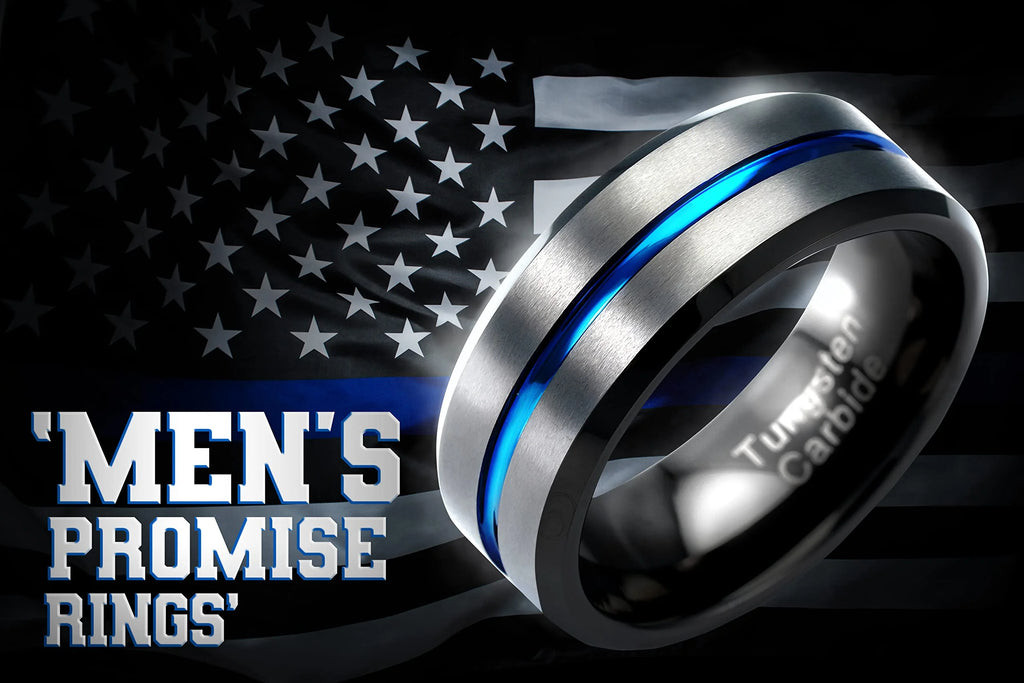 Gunmetal Gray Tungsten Ring Blue Groove Line Wedding Band Size 6.5 O338
