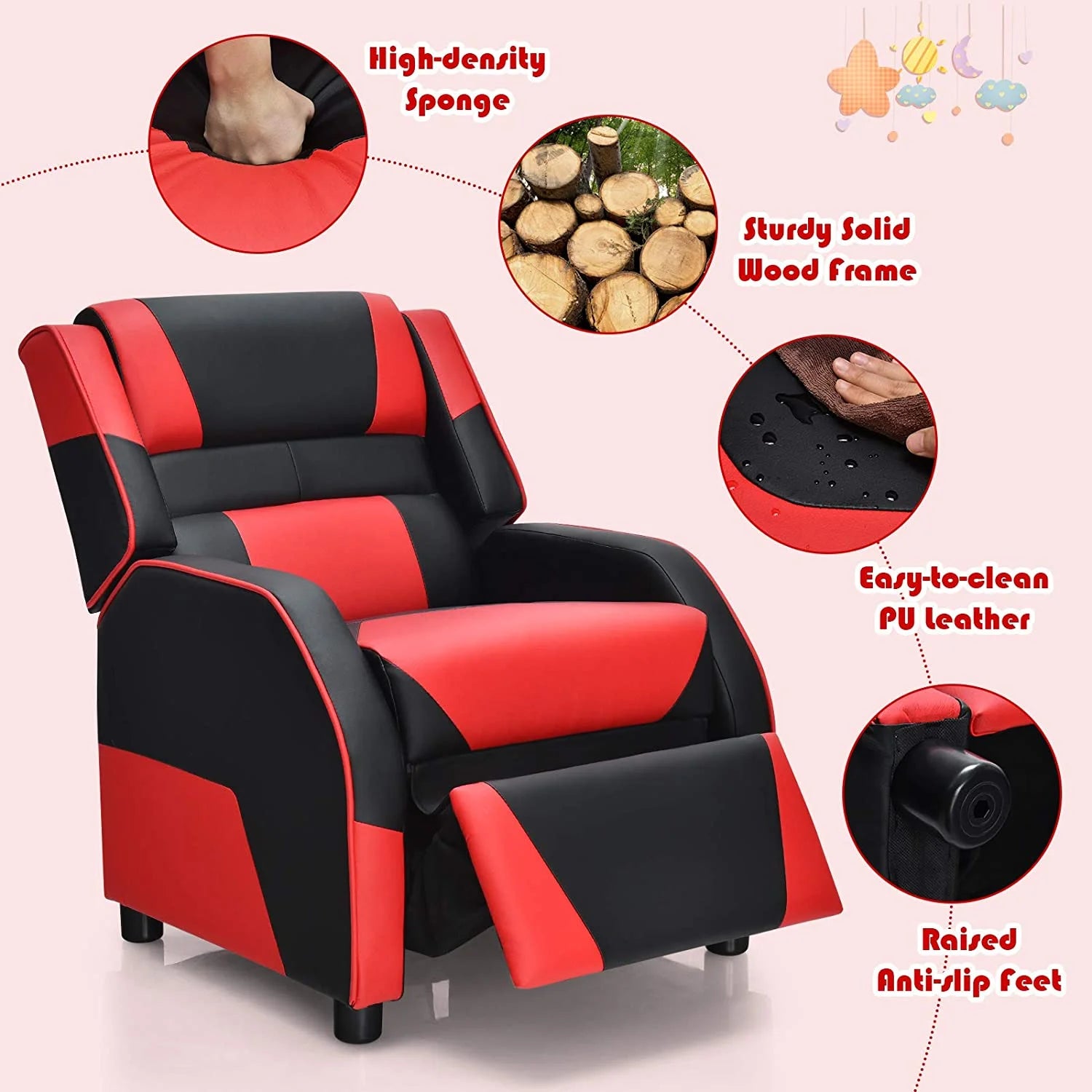 Red Ergonomic Leather Recliner Chair for Children L54729