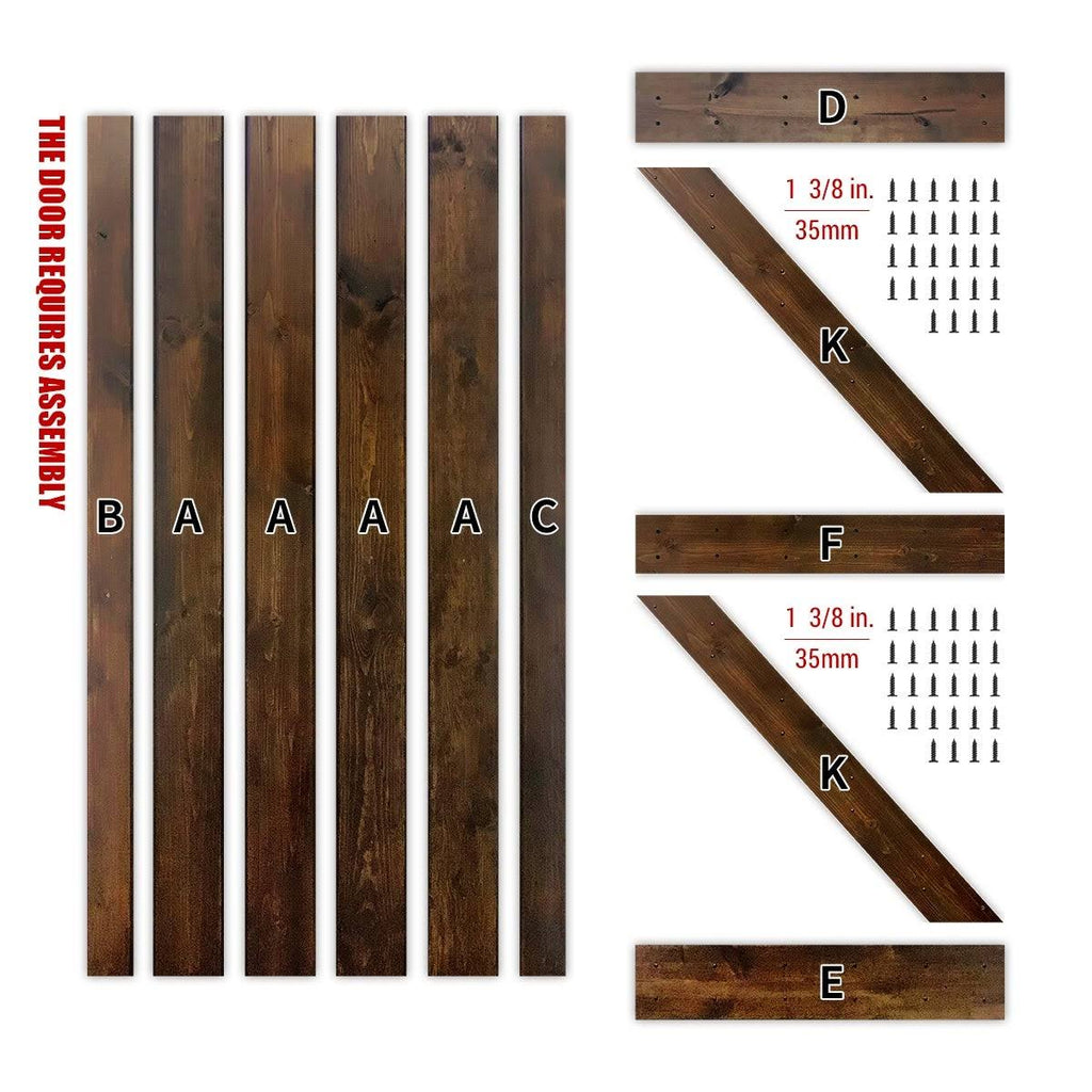 Paneled Wood Barn Door with Installation Hardware Kit Y80665