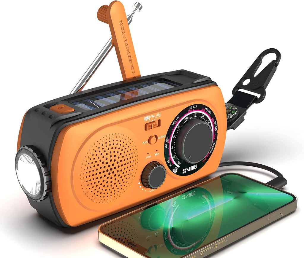 2200mAh Portable Hand Crank Solar Emergency Weather Radio, NOAA/AM/FM, Power Bank, Flashlight, Orange, Pack of 2 Z1463