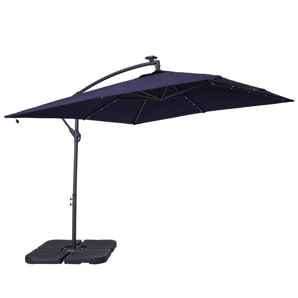 Navy Aluminum Cantilever Patio Umbrella with Crank and Base J997178