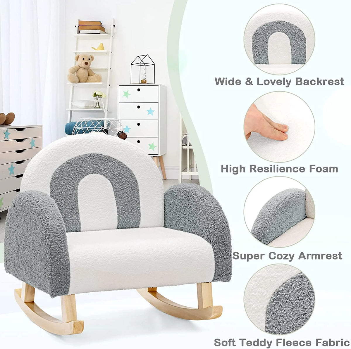 Grey Toddler Rocking Chair with Solid Wooden Frame R398