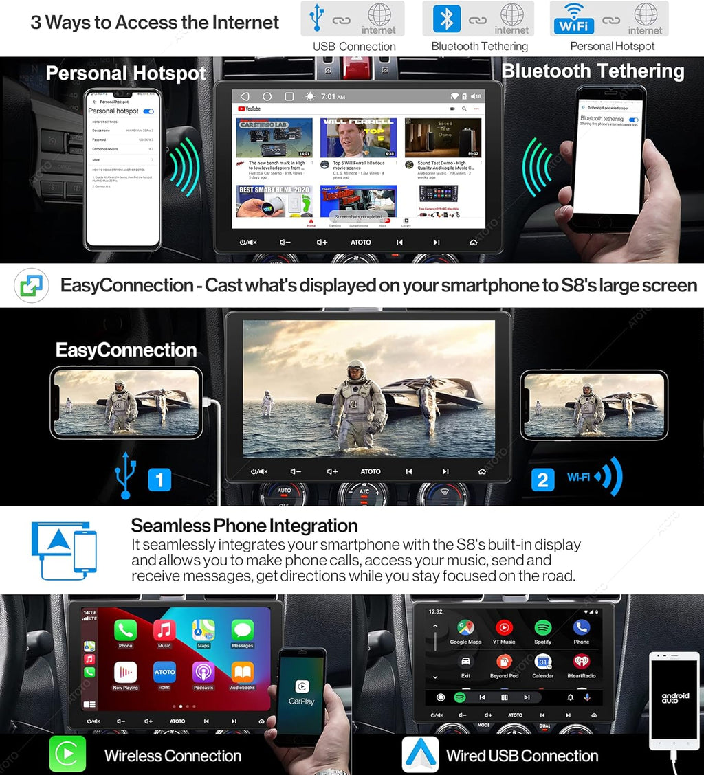 10 inch Double-DIN Car Stereo with Wireless CarPlay & Android Auto W613346