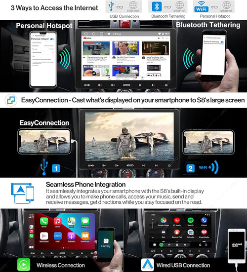 10 inch Double-DIN Car Stereo with Wireless CarPlay & Android Auto W613346