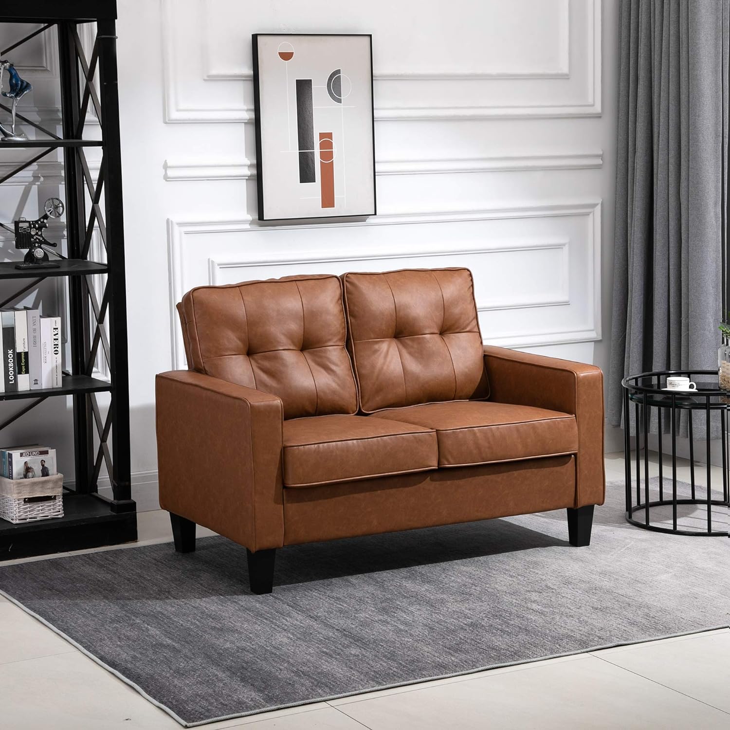 Brown 2-Seater PU Leather Loveseat D406663
